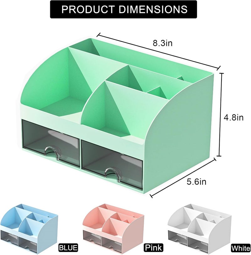 COMFYROOM Desk Organizer with 6 Compartments and 2 Drawers, Plastic Makeup Organizer, Pen Holder for Desktop Storage, Desk Organization for School, Home, Office Supplies (Mint Green) - Image 4